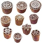 Royal Kraft Henna Print Stamps Classy Small Round Shape Wooden Blocks (Set of 10)