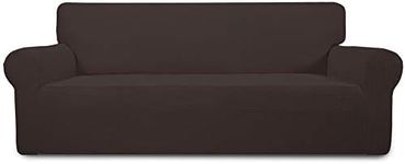 Easy-Going Stretch 4 Seater Sofa Slipcover 1-Piece Sofa Cover Furniture Protector Couch Soft with Elastic Bottom for Kids, Polyester Spandex Jacquard Fabric Small Checks Chocolate