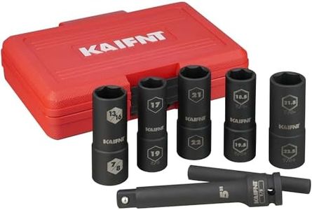 KAIFNT K231 Extra Thin Wall Impact Flip Socket and Knockout Bar Set with Half Sizes, Lug Nut Sockets, 1/2-Inch Drive, 7-Piece