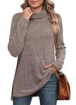 WIHOLL Fall Sweaters for Women Clothing Trendy 2024 Turtle Neck Sweatshirt Long Sleeve Pullover Ladies Side Split Tops Coffee L