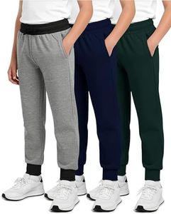 Real Essentials 3 Pack: Boys Youth Teen Active Athletic Basic Soft Kids Sports Fleece Jogger Soccer Track Gym Running Slim Pajama Sweatpants Casual Pantalones Winter Pockets-Set 1,XS(6-7)