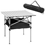 Outsunny 70cm Aluminum Roll-Top Table w/Mesh Bag Camping Outdoor Dining Foldable w/Steel Frame Picnic Lightweight Hiking Furniture Desk, Silver