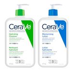 CeraVe Daily Face Wash and Lotion BUNDLE, Hydrating Face Cleanser and Moisturizing Lotion with Hyaluronic Acid for All Day Hydration. Suitable for Normal to Dry Skin. Fragrance Free, 2x473ml