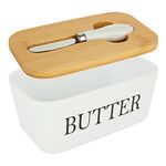 WOPPLXY Butter Dish with Lid and Knife - Ceramic White Butter Dish with Lid - Large Butter Container Porcelain in 650ml for Butter , Cheese , Storage