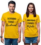 Hangout Hub HH-P104 Boyfriend Fiance Husband-Girlfriend Fiancee Wife Cotton Couple T Shirts for Men & Women (Yellow|Pack of 2|Men XL;Women XXL)