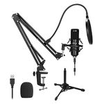 USB Microphone Kit, AGPtEK 192KHz/24Bit USB Condenser Studio Podcast Microphone with Scissor Arm Stand, Metal Shock Mount, Pop Filter, Mounting Clamp, Metal Tripod, Mic Windscreen & Cable