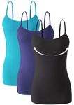 Knuffnee Womens Camisole with Shelf Bra Cotton Camis Undershirts Adjustable Spaghetti Strap Tank Tops 3 Pack Blue/Dark Blue/Black S