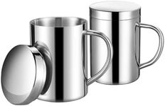 DASHTHER Unbreakable 13.5oz/400ml Stainless Steel Double-Walled Mugs with Lid and Handles for Camping Coffee(2 pieces)