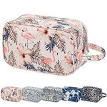 Narwey Travel Toiletry Bag for Women Traveling Dopp Kit Makeup Bag Organizer for Toiletries Accessories Cosmetics, Beige Flamingo