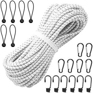 Corde Elastiche,20 metri di corda elastica da 8 mm di diametro con 6 Bungee Ball,6 Ganci a Spirale,6 fibbia da alpinismo per teloni,tende, giardini e automobili,interno (8mm)