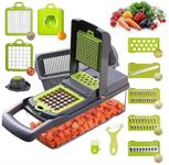 Vegetable Chopper with container Kitchen Multi 15 in 1 Manual Mandoline Fruit and Veggetable Cutter Onion Dicer Veggie Slicer … (Grey)