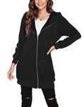 ACEVOG Women's Long Hoodies Casual Zip Up Sweatshirt Fleece Tunic Jacket with Pockets, Black, Medium