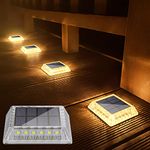 Soslina Solar Decking Lights, Solar Ground Lights Outdoor Garden, Solar Powered Step Lights Waterproof, Solar Lights for Garden Sidewalk Runway Fence Patio Pathway Driveway Dock,Warm White,4 Pack