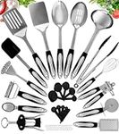 25 pcs Kitchen Utensils Stainless Steel - Non-Stick Kitchen Utensils Set - Stainless Steel and Silicone Cooking Utensils Set - Kitchen Tools Gadgets Accessories Spoons Turners Spatula Ladle Set