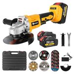 CONENTOOL 850W Brushless Angle Grinder, 125MM Cordless Angle Grinder with 2 × 4.0 Ah Batteries, 10000r/min, 3 Variable Speed Angle Grinder with 9 Discs, Yellow