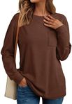 AUTOMET Womens Long Sleeve Tops Loose Fit Fall Cute Thick T Shirts Winter Cruise Outfits Trendy Clothes, Brown, XXL