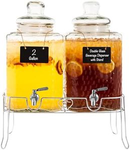 Ilyapa Double Glass Beverage Dispenser with Stand - 2 Gallon Large Drink Dispensers for Parties with Spigot, Ice Water, Lemonade, Juice, Sangria, Punch, Tea & Punch, IL-2GAL2PK-HAM