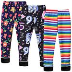 Happy Cherry Girl's Winter Fleece Lined Leggings Full Length Thermal Stretchy Tight Trousers 3 Pcs Rainbow 1 + Flowers + Numbers 6-7 Years