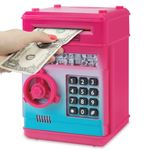 Refasy Kids Piggy Bank for Girls,Password Money Saving Box,Piggy Bank Toy,Cash Coin Can for Kids 5 6 7 8 9 10 11 12 Year Old Gifts Toys for Boys Girls Birthday(Rose Red)