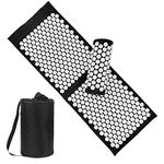 Acupressure Mat and Pillow Set with Bag - 120 X 43 CM Massage Acupuncture Mat - Naturally Relax Back, Neck and Feet Muscles - Stress and Pain Relief (Black)