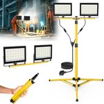 NATPOW LED Work Light with Tripod, Flood Lights with 2 Adjustable Head, 11000Lumen Work Lights with Telescopic Stand, Plug 4M Lead IP66 Waterproof Foldable Lights for Outdoor Job Site Workshop Garage