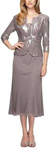 Alex Evenings Women's Tea-Length Dress with Jacket, Pewter Frost, 8 Petite