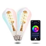 MOES Alexa Smart Light Bulb E27 Vintage, WiFi RGB LED Lamp, Dimmable, 5W, 2700K-6500K Warm White Cold White, Edison Bulb, 16 Million Colours, Compatible with Alexa Google Home - 2 Pack