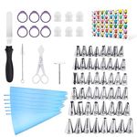 Kasmoire 70 Pcs Cake Decorating Tools kit-48 Numbered Piping Tips & 6 Reusable Pastry bag with Pattern Chart & EBook- Flower Nail, Icing Spatula,Cleaning Brush, 6 Couplers & Icing Bag Ties