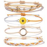 Sunflower String Bracelet Handmade Braided Rope Charms Boho Surfer Bracelet for Women(Dark Orange)