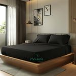 COOLBEDS Satin King Size Bedsheet with Elastic Fitted - King Size Bedsheet - King Size Bedsheet with 2 Pillow Covers - Satin Bedsheet - Elastic Bedsheet - 400 Thread Count - 203 x 183 cms (Black)