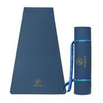 WiseLife Classic Yoga Mat + Sleek Yoga Strap for Men and Women | Extra Thick Extra Long Extra Wide Exercise floor mat for Gym, Workout, Home Fitness, Yoga and Pilates (10MM-Navy Blue)