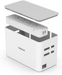 TESSAN Power Strip with Cable Management Box, 5 ft Flat Plug Extension Cord, 4 Outlets 2 USB Ports with Overload Switch, Mountable White Power Cord Organizer Charging Station for Dorm, Office, Home