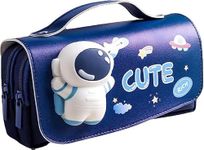 Parshya Plastic Cute Astronaut Kawaii Large Capacity Pencil Case For Kids,3D With Cute Squishy Cute Astronaut Pencil Case For Kids,Pencil Box For Kids Zipper Pencil Case For Boys S For Kids-Blue