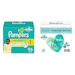 Pampers Swaddlers Newborn Diaper Size 1 96 Count[packing may vary] & Aqua Pure Sensitive Baby Wipes 6X Pop-Top 336 Count