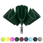 RUMBRELLA Large Reverse Umbrella, Dark Green Upside Down Inverted Folding Umbrellas for Rain, 50 Inch Travel Umbrella with Safety Reflective Strip