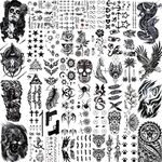 LAROI 50 Sheets Animals Black Temporary Tattoos For Men Adults Tribal Ealge Dragon Fake Small Temporary Tattoos For Women Neck Arm Thigh Flower Tattoo Sticker For Kids Boys Halloween Tatoos Wolf Lion