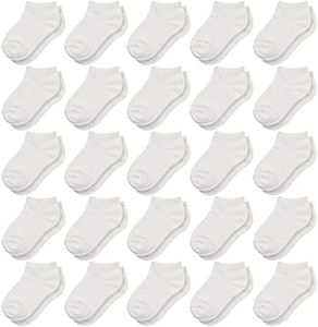 Kids Socks - 25 Pairs Toddler Low Cut Ankle Socks for Boys & Girls (7-10 Years Old), White