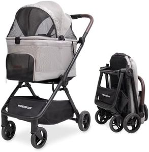 WonderFold Bella Pet Stroller - Autofold Design with Lightweight Aluminum Frame, Breathable Carriage Fabrics and Canopy, Safety Tethers & Easy-Clean Interior - Light Gray