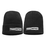 FIVE KNUCKLE BULLET TAKE Notice! Knit Cap Set of 2 Hats (1 Beanie Style & 1 Watch Cap Style) Black with Embroidered Logos Front and Back.