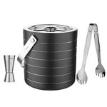 Steren Impex | Stainless Steel 3 Piece Black Ring Bar Set for Drink/Gift, Double Wall - Ice Bucket, Tong & Peg Measure