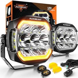 Auxbeam XP-Ultra Series 5 Inch LED Pod Lights, 174W 20400LM 270° Side Shooter Light Bar, Amber DRL & Turn Signal, Spot Flood Combo, Amber/Black Light Covers, Offroad Fog Lights 4x4 Off-Road Truck Jeep