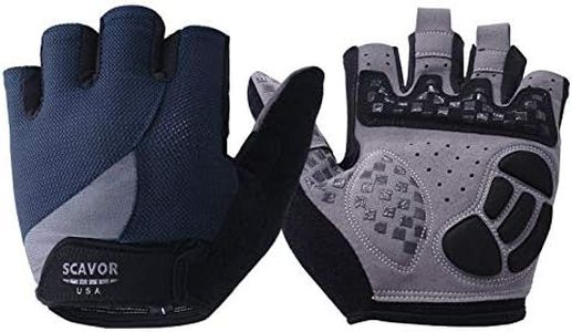 SCAVOR Padded Fingerless Mountain Biking Mesh Gloves - for Men Women Boys with Full Thumb Half Finger - Pefect for Sport Bike Fishing Cycling Wheelchair Use (Navy, Medium)