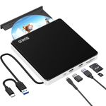 External DVD Drive, USB 3.0 CD Burner, CD/DVD ROM Drive Reader, Portable DVD +/- RW Player for Laptop Mac PC Windows 11 Desktop Apple with 2 USB Ports & SD/TF Slot