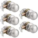 Probrico Brushed Nickel Passage Door Knobs, Interior Door Knobs, Keyless Door Knobs for Hallway, 5 Pack