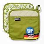 LauterSchutz® 1 pair of pot holders made of (recycled) cotton - With handle pocket and fleece lining (Green)