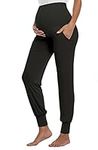 AMPOSH Women's Maternity Pants Stretchy Lounge Workout Pants Casual Loose Comfy Pregnancy Joggers with Pockets(Black, XL)