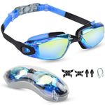 Moseem Swimming Goggles, Swim Goggles for Adult Men Women & 6+ Age Kids Anti Fog Swimming Goggles with UV Protection, Clear Vision, No Leaking & Adjustable Silicone Strap,Blue