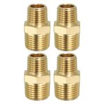 PATIKIL Solid Brass Hex Nipple Pipe Fitting Thread Adapter, 4 Pack 3/8" NPT x 1/4" NPT Male Water Line Connectors Couplings