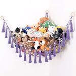 Stuffed Animal Net or Hammock, Toy Organizers and Storage for Girls Stuffed Animals, Boho Wall Decor Corner Hanging Holder with Tassels For Bedroom, Toddler Room, Playroom