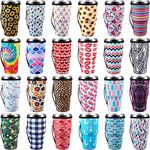 24 Pieces Iced Coffee Cup Sleeves Reusable Iced Coffee Cup Cover Neoprene Insulated Cup Sleeves Drinks Sleeve Holder for 30-32 oz Iced Coffee Cup Cold Hot Beverages Drinks, 24 Styles